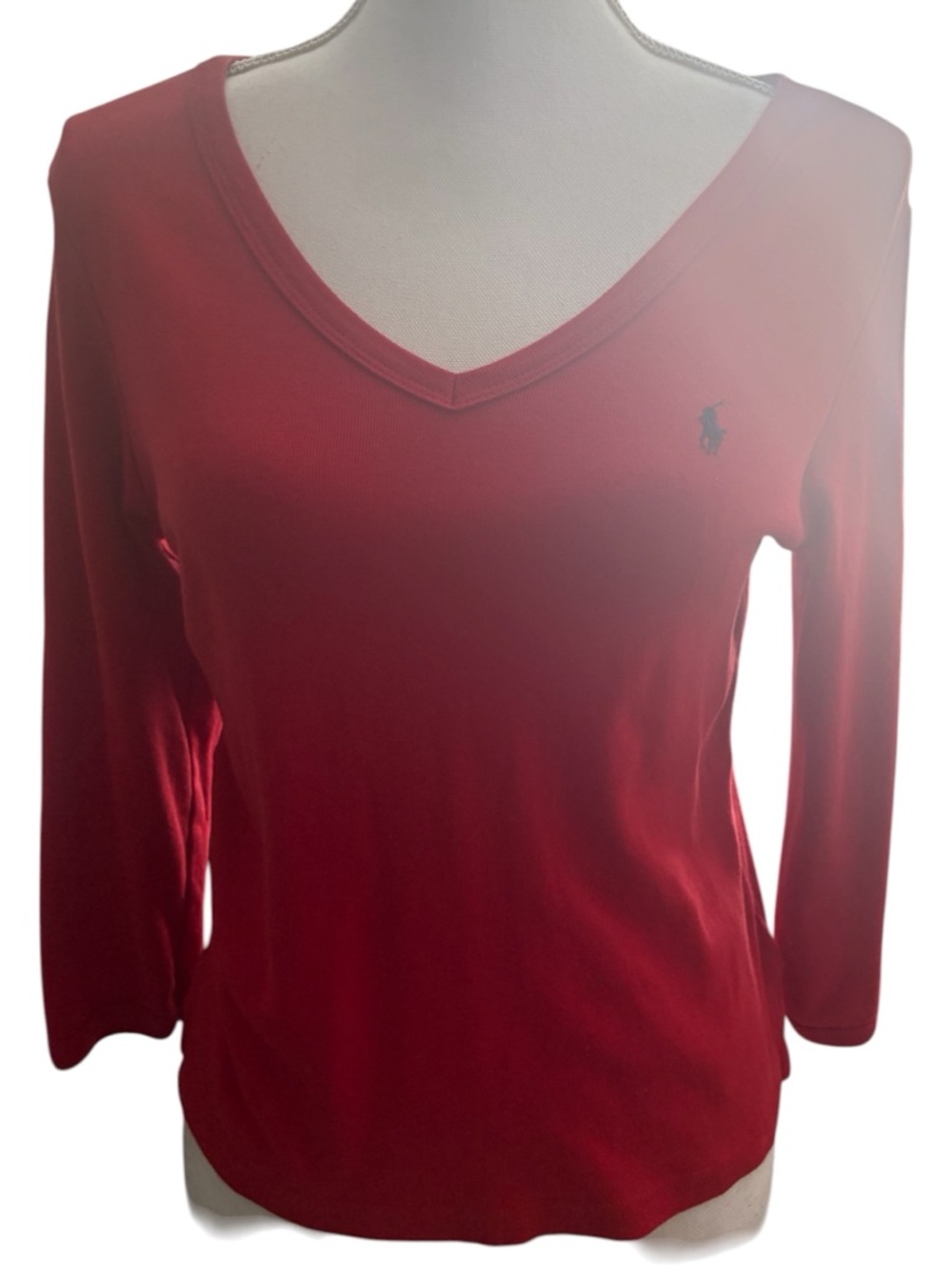 Ralph Lauren Women’s Red V-Neck Long Sleeve Tee